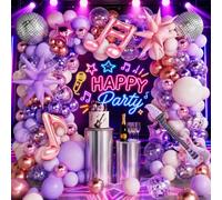 K-pop Music Themed Party Decoration,Pink and Purple Balloon Arch Kit | Kpop Birthday Balloons Set for Girls. Disco Ball & Exploding Star Foil Balloons,Guitar Foil Balloons