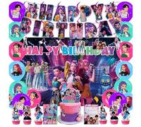K-Pop’s Dem-ons H_Hunters Birthday Party Decorations Anime with Balloons, Happy Birthday Banner, Cake Topper for Fans (A-24)