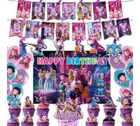 K-Pop’s Dem-ons H_Hunters Birthday Party Decorations Anime with Balloons, Happy Birthday Banner, Cake Topper for Fans (A-18)