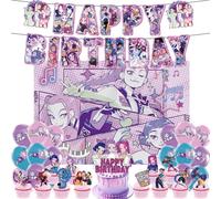 K-Pop’s Dem-ons H_Hunters Birthday Party Decorations Anime with Balloons, Happy Birthday Banner, Cake Topper for Fans (A-28)