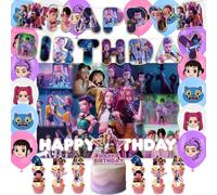 K-Pop’s Dem-ons H_Hunters Birthday Party Decorations Anime with Balloons, Happy Birthday Banner, Cake Topper for Fans (A-16)