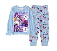 K-Pop Singer D-Demon H-Hunters Pyjamas Set Girl's Idol Group Cartoon Print Huntr/X Long Sleeve Merch Clothes Casual Sleeping Suits for Kids Ages 2-10 Light Blue