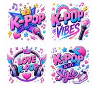K-Pop Vibes DTF Heat Transfer, Ready-to-Press Iron On Sticker for T-Shirts, Bags, Pillows and DIY Clothing Crafts