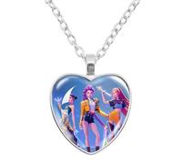 K Pops Demons H-Hunters Necklace Hun trix Ru mi Sa ja Boys De rpy Ti ger K-pop D-Demon H-Hunters Merch Heart Pendant Necklace Accessories for Fans, Halloween,Women, Girls (E)
