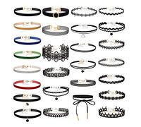 K&Q 27 PCS Choker Necklace, Classic Stretch Colorful Gothic Collar Tattoo Choker Necklace and Black Layered Cute Lace Velvet Choker Necklace Set for Girls and Women…