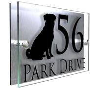 K Smart Sign | 200mm x 130mm | Personalised Dog Prestige Modern property house Dogs wall number address Any-Dog personalised plaque numbers signs fully personalised (Pug)