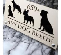 K Smart Sign | 280mm x 140mm | Personalised Dog Luxe property house Dogs wall number address Any-Dog personalised plaque numbers signs fully personalised choose your own (Beige & Gloss Black)