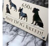 K Smart Sign | 280mm x 140mm | Personalised Dog Luxe property house Dogs wall number address Any-Dog personalised plaque numbers signs fully personalised choose your own (Beige & Silver Mirror)