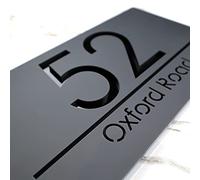 K Smart Sign | Bellisima H3 F31 | Matt Dark Gray Personalised House Sign Laser Cut 3d Door Numbers Street Address Grey Number Signs Plaque | 300mm x 160mm (Matt Dark Gray & Gloss Black)
