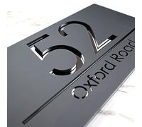 K Smart Sign | Bellisima H3 F31 | Matt Dark Gray Personalised House Sign Laser Cut 3d Door Numbers Street Address Grey Number Signs Plaque | 300mm x 160mm (Matt Dark Gray & Silver Mirror)