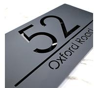K Smart Sign | Bellisima H3 F31 | Matt Dark Gray Personalised House Sign Laser Cut 3d Door Numbers Street Address Grey Number Signs Plaque | 300mm x 160mm (Matt Dark Gray & Black Marble Effect)