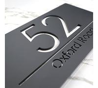 K Smart Sign | Bellisima H3 F31 | Matt Dark Gray Personalised House Sign Laser Cut 3d Door Numbers Street Address Grey Number Signs Plaque | 300mm x 160mm (Matt Dark Gray & White Marble Effect)