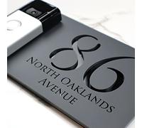 K Smart Sign | Bellissima A4 DB H31 & H32 | Matt Gray Personalised House Signs 3d Door Numbers Street Address Number Plaques | 300mm x 160mm (F32 - Right Text - Matt Dark Gray & Gloss Black)