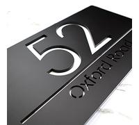 K Smart Sign | Bellissima A4 F31 | Matt Black Personalised House Signs Laser Cut 3d Door Numbers Street Address Number Plaques | 300mm x 160mm (Matt Black & White Marble Effect)