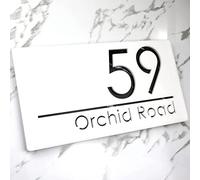 K Smart Sign | Bellissima H1 | Laser Cut Matt Dark Gray (Grey) Anthracite & Mirror Floating House Sign Plaques Address Door Number | 300mm x 160mm (Matt White & Black Marble Effect)