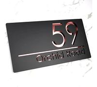 K Smart Sign | Bellissima H1 | Rose Gold Mirror | 300mm x 160mm | 3d Laser Cut Contemporary house sign door number plaques address signs (Matt Black & Rose Gold)