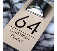 K Smart Sign | Bellissima LED F31 | Solar Light House Signs Door Number Plaques For Wall With Light Name Plaques For Outside (Matt Cream & Gloss Black)