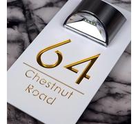 K Smart Sign | Bellissima LED F31 | Solar Light House Signs Door Number Plaques For Wall With Light Name Plaques For Outside (Matt White & Gold Mirror)