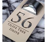 K Smart Sign | Bellissima LED F32 | Contemporary House Signs Plaques Door Numbers 1-9999 Street Name SOLAR LIGHT LED For Wall Personalised Laser Cut Mirror! (Matt Khaki Cream & Silver Mirror)