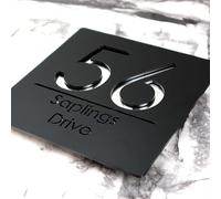 K Smart Sign | Bellissima S1 F31 | 180mm x 180mm | Acrylic 3d Laser Cut Contemporary house sign door number plaque address signs with Mirror and Marble Numbers (Matt Black & Silver Mirror)