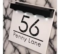 K Smart Sign | Bellissima S1 LED F31 | Square Solar Light House Signs Door Number Plaques With LED Personalised Name Address Sign For Wall (Matt Black & Black Marble)