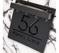 K Smart Sign | Bellissima S1 LED F31 | Square Solar Light House Signs Door Number Plaques With LED Personalised Name Address Sign For Wall (Matt Black & Gloss Black)