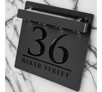 K Smart Sign | Bellissima S1 LED F32 | Square Solar Light House Signs Door Number Plaques With LED Personalised Name Address Sign For Wall With Classic Text (Matt Black & Gloss Black)