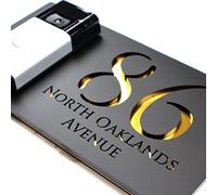 K Smart Sign | Bellissima Video Doorbell house sign for Nest Ring Wifi door bell | Matt Black - Gold Mirror | Classic | 300mm x 160mm