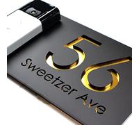 K Smart Sign | Bellissima Video Doorbell house sign for Nest Ring Wifi door bell | Matt Black - Gold Mirror | Contemporary | 300mm x 160mm