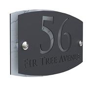 K Smart Sign | Carino | Modern laser Cut House Signs 3d effect door number address style sign plaques address numbers | 200mm x 130mm (White Marble & Matt Gray)