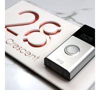 K Smart Sign | Left Text F31 | Bellissima Video Doorbell house sign door number plaques for Nest Ring Wifi doorbell plate mount | Matt White | 300mm x 160mm (Matt White & Rose Gold Mirror)