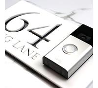 K Smart Sign | Left Text F32 | Bellissima Video Doorbell house sign door number plaques for Nest Ring Wifi doorbell plate mount | Matt White | 300mm x 160mm (Matt White & Gloss Black Mirror)