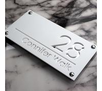 K SMART SIGN | LUXE H1 | House sign door number laser personalised address wall plaques numbers Signs (Matt White & Silver Mirror)