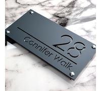 K SMART SIGN | LUXE H1 | House sign door number laser personalised address wall plaques numbers Signs (Matt Gray & Gloss Black)