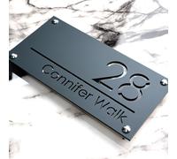 K SMART SIGN | LUXE H1 | House sign door number laser personalised address wall plaques numbers Signs (Matt Gray & Black Marble)