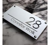 K SMART SIGN | LUXE H1 | House sign door number laser personalised address wall plaques numbers Signs (Matt White & White Marble)