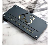 K SMART SIGN | LUXE H3 F31 | House Numbers Plaques House Numbers Door Signs House Number For Wall Name Plaques For Outside 3D Laser Cut acrylic Mirrored Marble (Matt Gray & Gold Mirror)