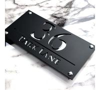 K SMART SIGN | LUXE H3 F32 | House Numbers Plaques House Numbers Door Laser Signs Number Name Personalised Plaques For Outside 3D Laser Cut acrylic Mirrored Marble (Matt Black & Silver Mirror)