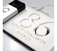 K Smart Sign | Right Text F32 | Bellissima Video Doorbell house sign door number plaques for Nest Ring Wifi doorbell plate mount | Matt White | 300mm x 160mm (Matt White & Silver Mirror)