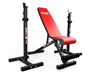 K-Sport Freestanding Barbell Squat Weight Rack & Bench Press Station with 180kg Capacity | Adjustable from 94-150cm | Home Gym Equipment | Bench Included | EU Made