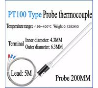 K-Type and for PT100 Thermocouple Probe Sensor - 5mm Diameter, for M12 Thread, 0 to 400°C Range, 1/2/3/4/5m Cable Length, Aluminum Housing, Plu(PT00 Type Wire 5M)