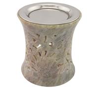 K W Incense burner made of Indian soapstone - with stainless steel sieve and metal disc - design Nilay - H 10 cm