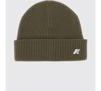 K-WAY Brice Ribbed Wool Beanie Hat with Turn-up Cuff and Rubber Logo - Size: ML - male