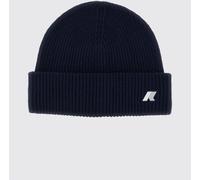 K-WAY Brice Ribbed Wool Beanie Hat with Turn-up Cuff and Rubber Logo - Size: ML - male