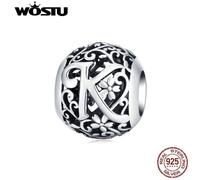 (K) Wostu Authentic Original 925 Sterling Silver Mori Letter A-z Charm Beads For Women Bracelet & Bangle Diy Jewelry Making