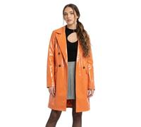 K.ZELL Women's Vinyl Trench Coat, Orange and White, Double Breasted, Casual Chic Style, 57% PU 43% Polyester, Living coral, M