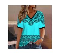 (K01-SM11726, 3XL) Fashion Women T Shirt Stripes Print Gradient V Neck Short Sleeve Basic Tops Streetwear Summer Oversized Clothing Female T-Shirts