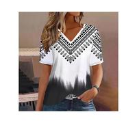(K01-SM11727, 3XL) Fashion Women T Shirt Stripes Print Gradient V Neck Short Sleeve Basic Tops Streetwear Summer Oversized Clothing Female T-Shirts