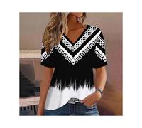 (K01-SM11729, L) Fashion Women T Shirt Stripes Print Gradient V Neck Short Sleeve Basic Tops Streetwear Summer Oversized Clothing Female T-Shirts