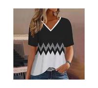 (K01-SM11731, 3XL) Fashion Women T Shirt Stripes Print Gradient V Neck Short Sleeve Basic Tops Streetwear Summer Oversized Clothing Female T-Shirts